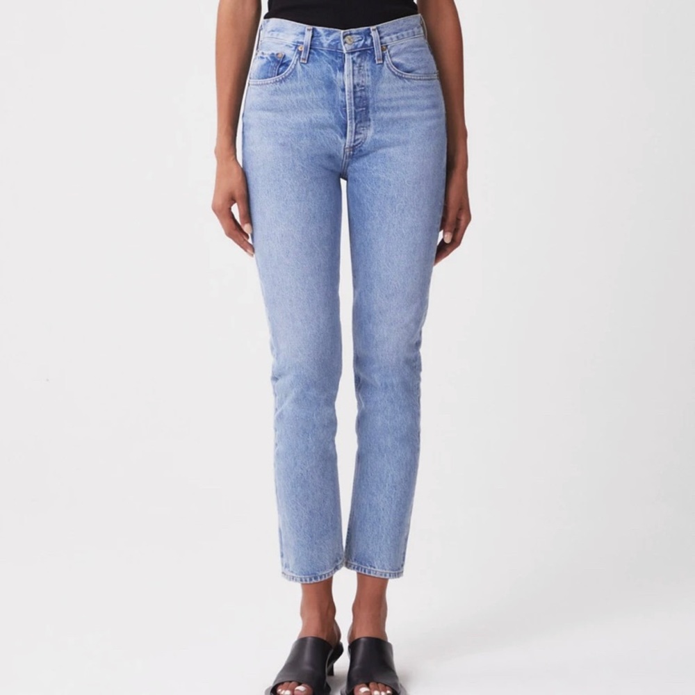 size 27 light blue wash high rise straight leg jeans from agolde
